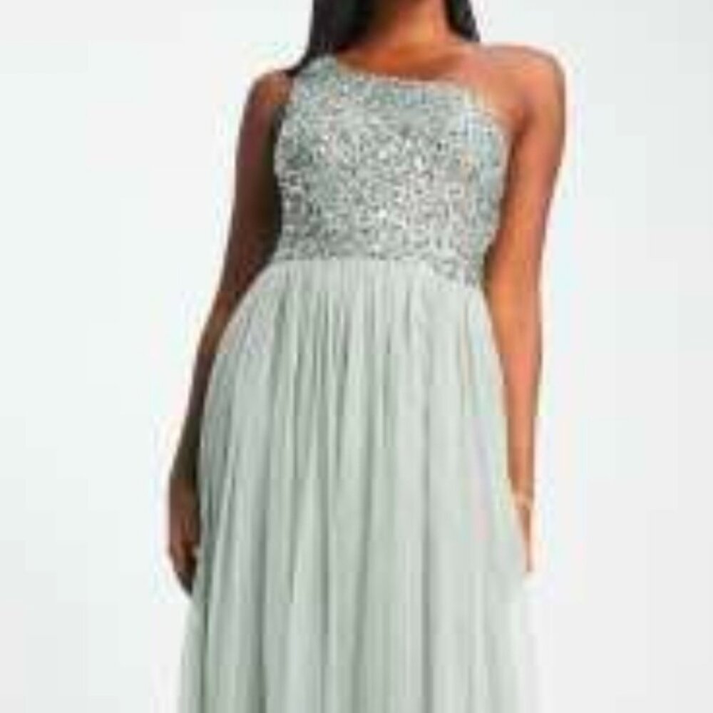 ASOS Maya One Shoulder Maxi Gown Sage Green Size 12